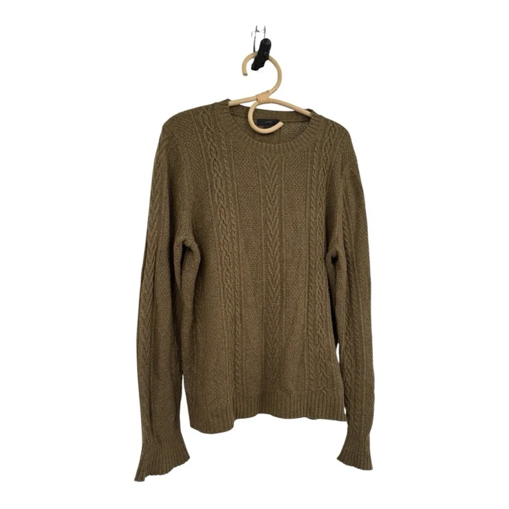 J. Crew Sweater Green Cable Knit Wool Blend Pullover Crewneck F5085 Size L